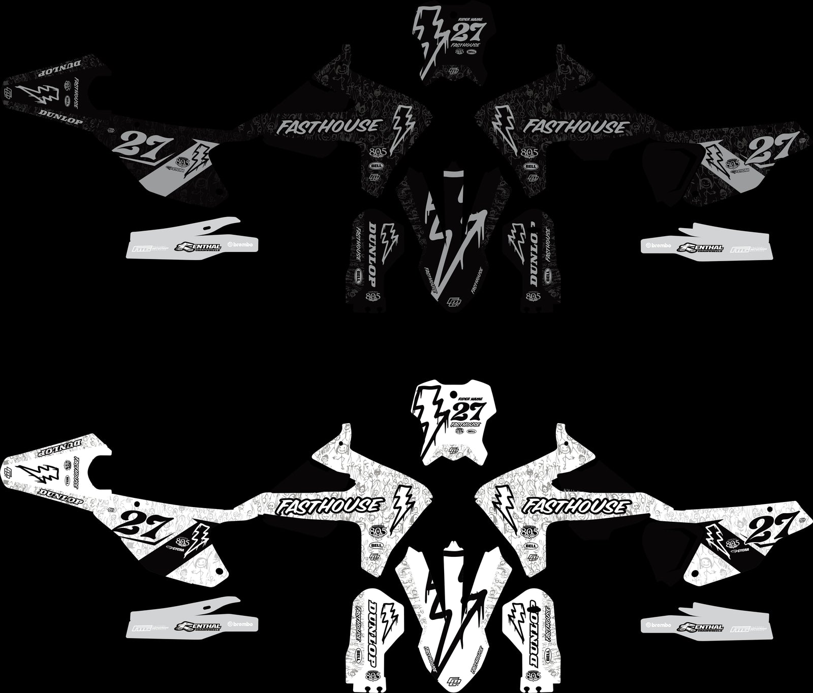 TRIUMPH FASTHOUSE DOODLE Black VI GRAPHICS KIT. TF FACTORY MOTOCROSS GRAPHICS