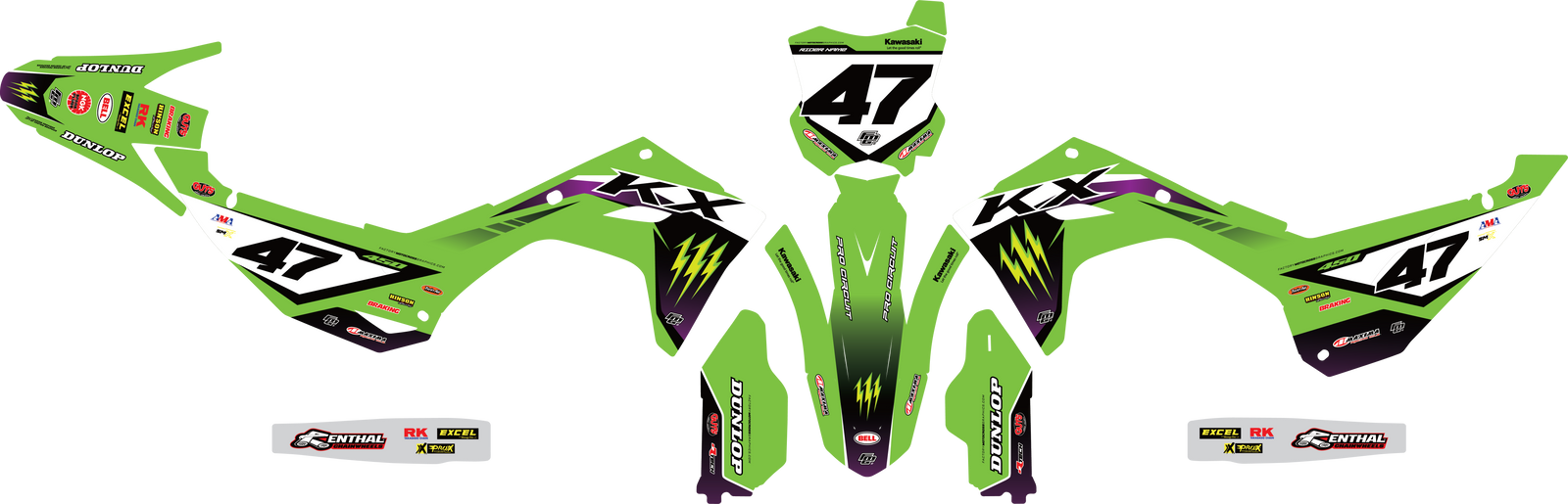 FACTORY KAWASAKI GRAPHICS LK EDITION BLACK & GREEN TEAM GRAPHICS KIT