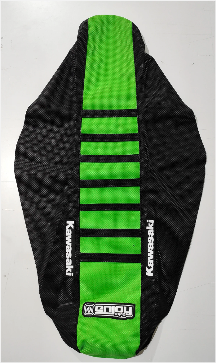 Enjoy Kawasaki Black Green Ribbed Black Seat Cover